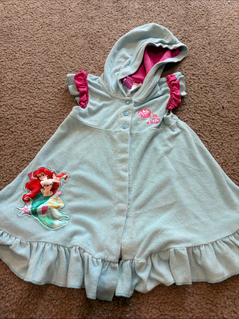 B72 Y2K Little Mermaid Hooded Towel with Pink Ruffle Details